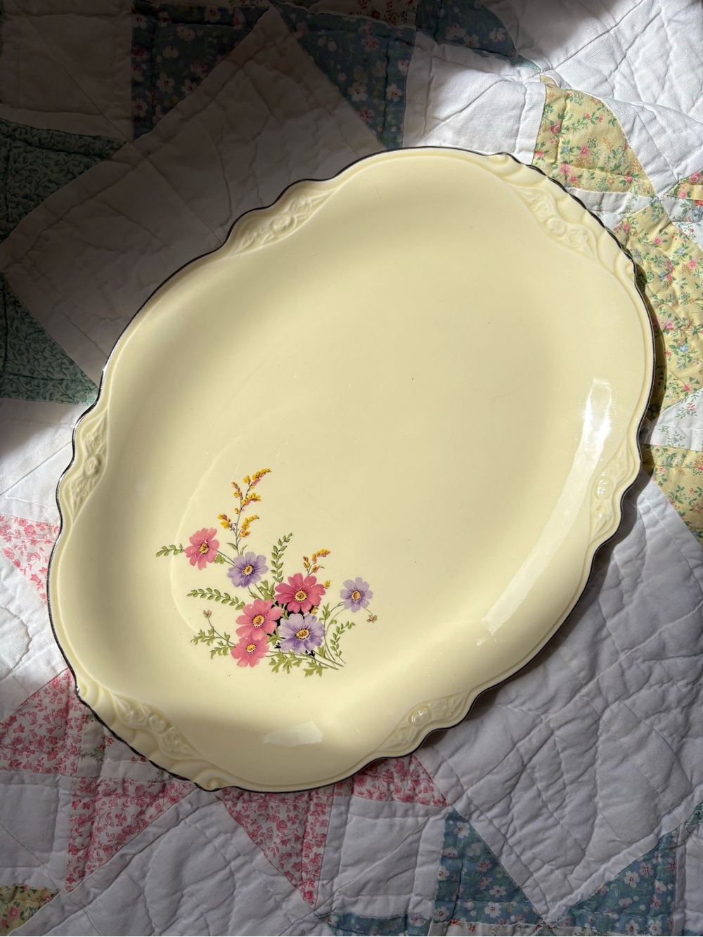 Vintage 1950s Floral Ceramic Serving Platter Homer Laughlin Virginia Rose M57N8